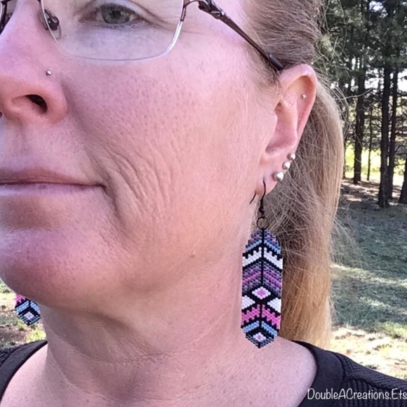 Southwest Feathers Beaded Earrings, New, Handmade by Me - Picture 9 of 10